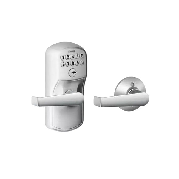 Schlage FE575 PLY ELA Keypad Entry Lever w/ Auto-Lock, Plymouth Trim, Elan Lever – Satin Chrome (626)
