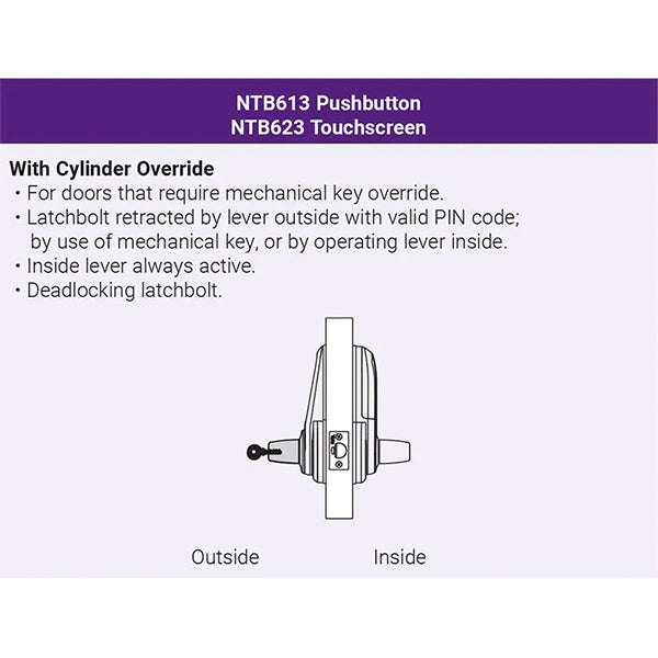 Accentra (Formerly Yale) AU-NTB613-NR nexTouch Push Button Keypad Cylindrical Lock, Augusta Lever