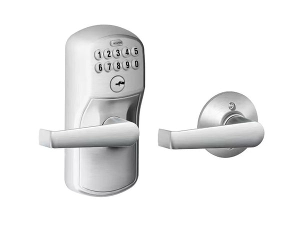 Schlage FE575 PLY ELA Keypad Entry Lever w/ Auto-Lock, Plymouth Trim, Elan Lever – Satin Chrome (626)